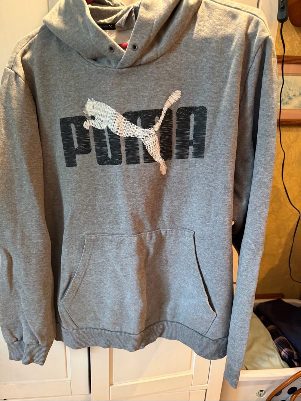 Puma Gray Pullover Hoodie with White Jumping Cat Logo